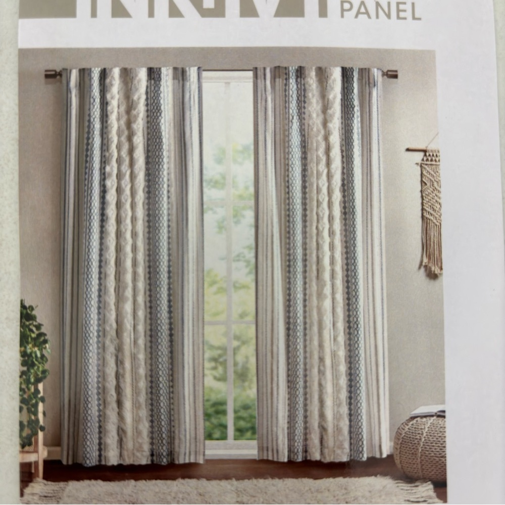 2 INK+IVY Imani Cotton Curtain Panel w/ Chenille Stripe and Lining NEW 2 panels